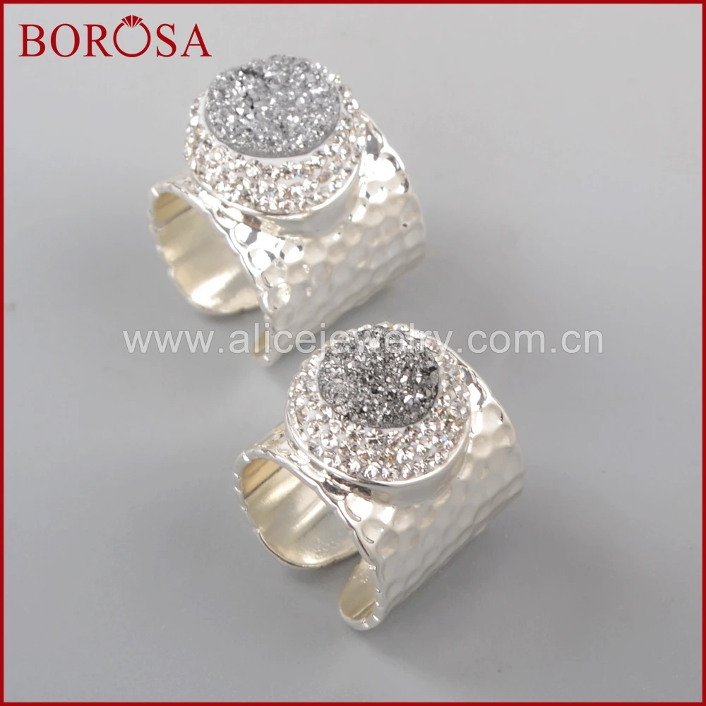 BOROSA модный дизайн 5 шт. стразы Круглые Druzy кристалл серебряный цвет кольцо