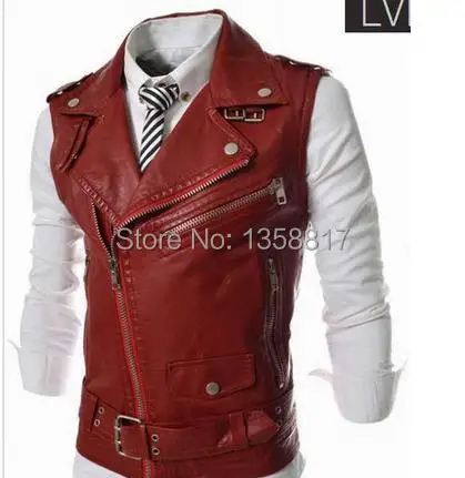 Free shipping 2014 New Hot Fashion Men's Casual Slim Big lapel Brief paragraph PU Leather Vests vest | Мужская одежда