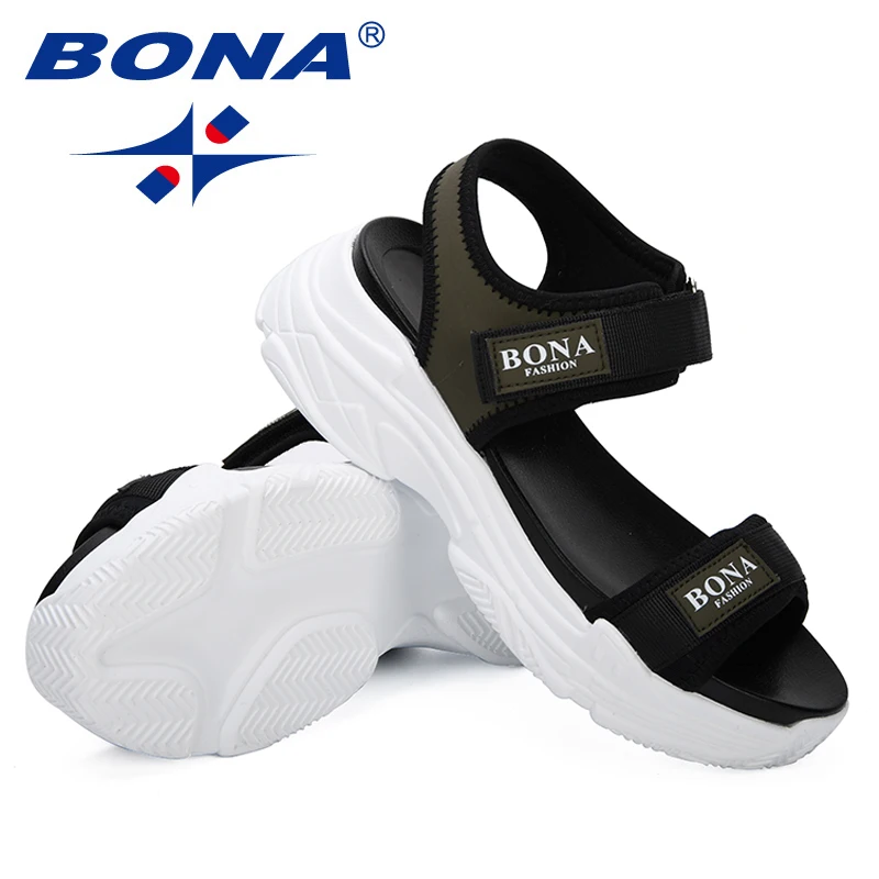 Женские дышащие сандалии BONA черные на платформе для прогулок лета 2019|Боссоножки