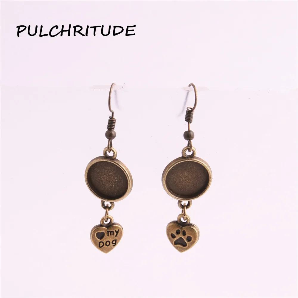 Pulchrode античные бронзовые серьги из металлического сплава, 10 пар(20 шт.), 12 мм, кабошон, сердце, очаровательные серьги, любовь, сделай сам, изготовление ювелирных изделий C1772