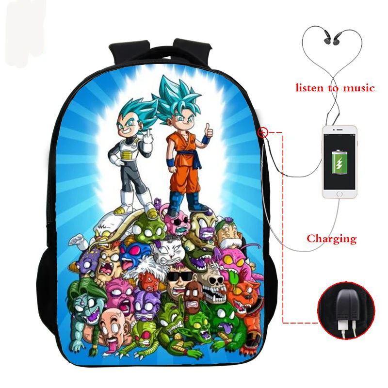 DRAGON BALL Супер школьный рюкзак для мальчиков и девочек GOKU школьная сумка для детей Bookbag аниме-рюкзаки зарядка через Usb рюкзаки