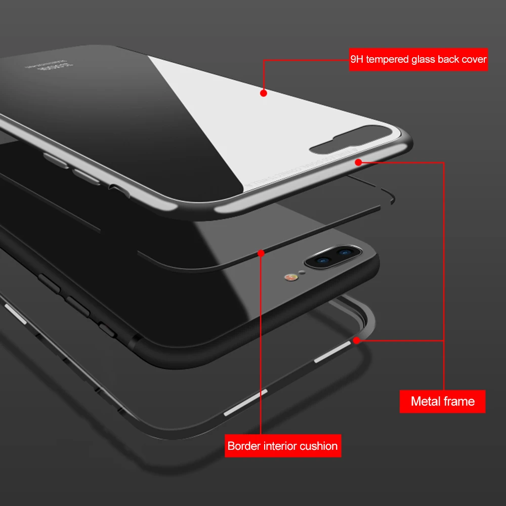 Магнитные адсорбционные металлические флип-чехлы для телефонов для iPhone X XS XR XS MAX 7 8 Plus прозрачная задняя крышка закаленное стекло закаленное покрытие capinhas