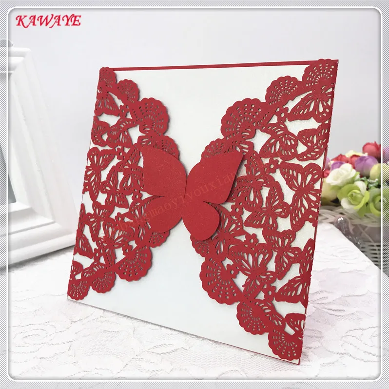 30 шт./упак. нежный вырезать бабочки Свадебные Приглашения Год Открытка вечерние пригласительный билет Decor5ZH20 - Цвет: Red