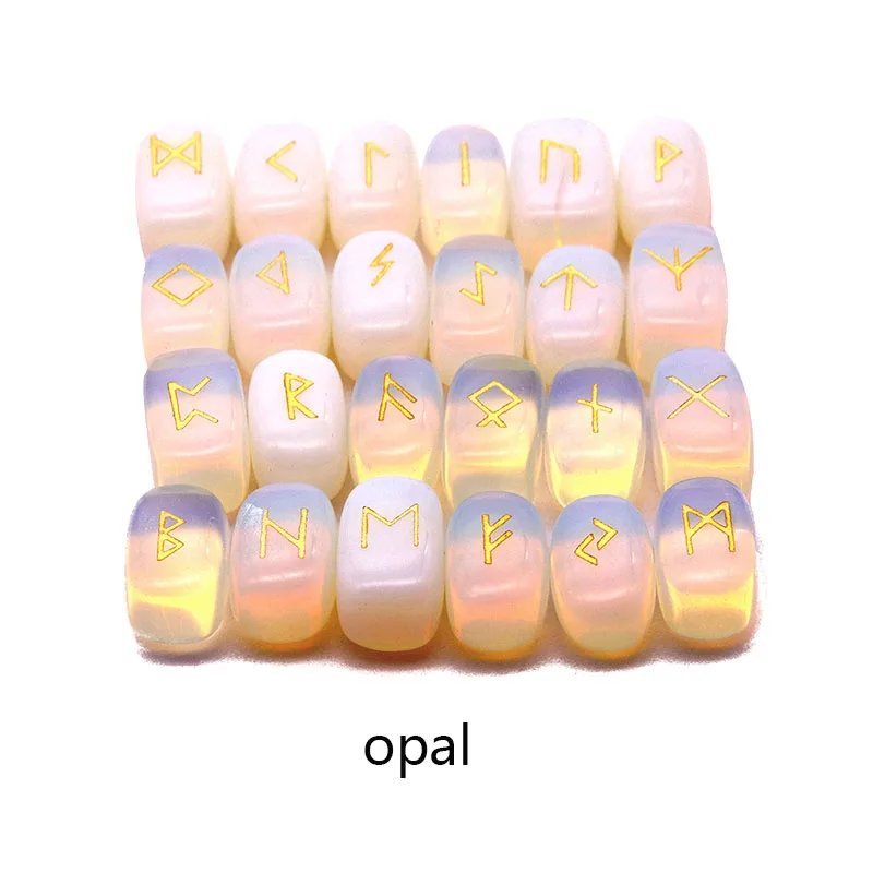 opal 25 шт. натуральный камень, с резьбой руны викингов амулет набор рейки руник алфавитов Исцеление Кристаллы кварц гадание камни ювелирные изделия - Окраска металла: opal