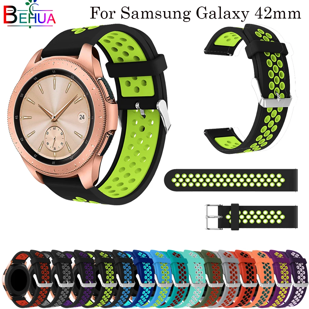 20 мм ремешок для samsung Galaxy watch 42 мм/active 2 Замена силиконового спортивного круглого