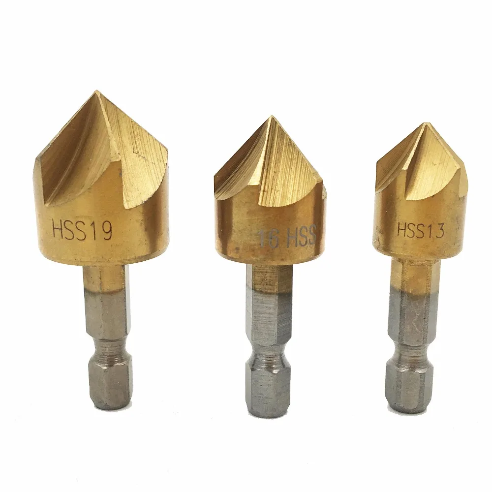 Зенкер для фасок из быстрорежущей стали с 5 канавками 1/4 дюйма шестигранным