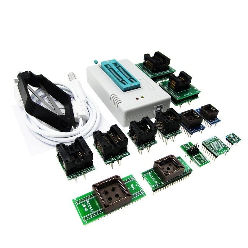 Mini Pro Tl866Ii Plus программист+ 13 адаптеров+ Sop8 зажим 1,8 V Nand Flash 24 93 25 Mcu bios Eprom Avr программа