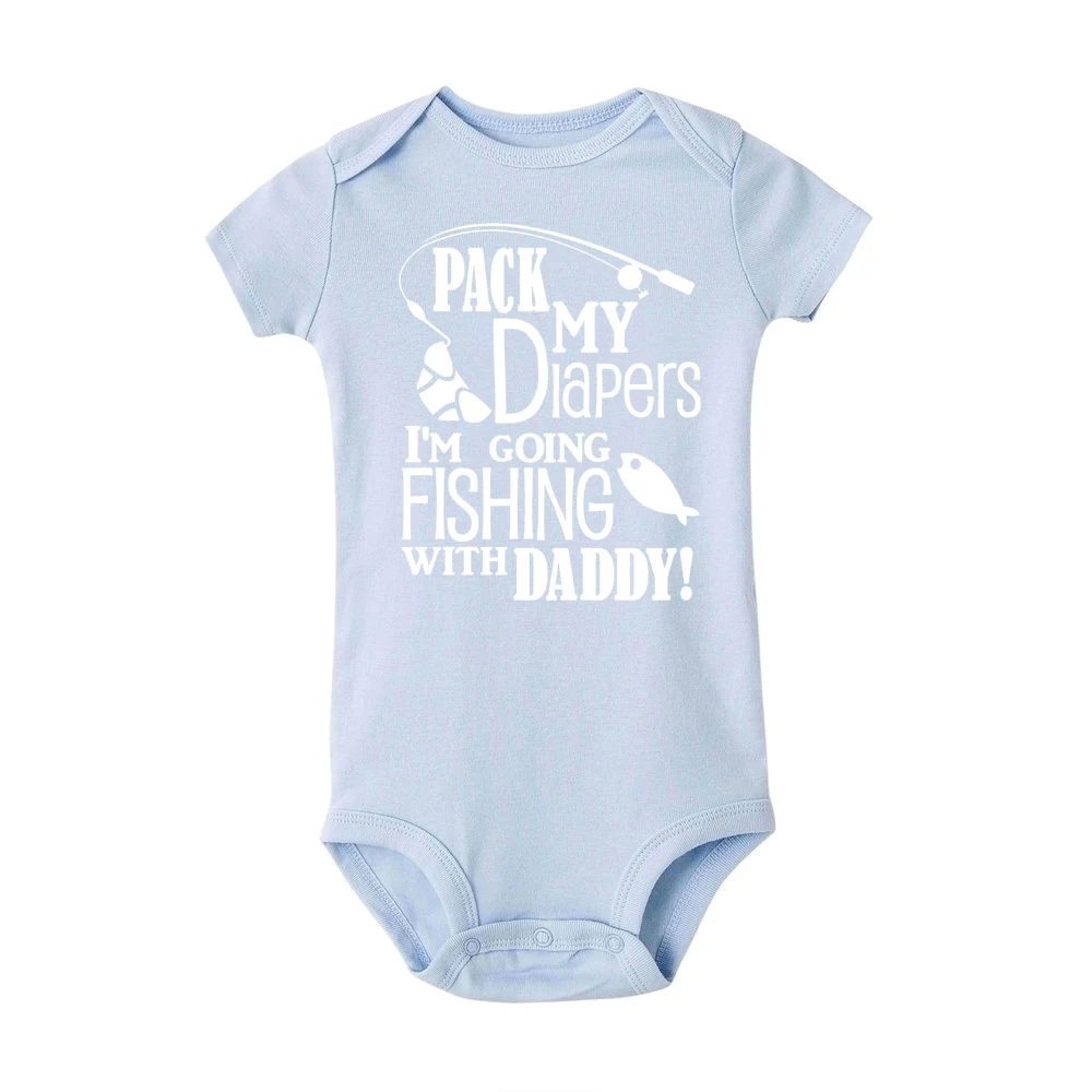 Летний комбинезон с надписью «I am going Fishing with daddy» для новорожденных мальчиков и девочек, комбинезон с короткими рукавами, одежда для детей от 0 до 24 месяцев