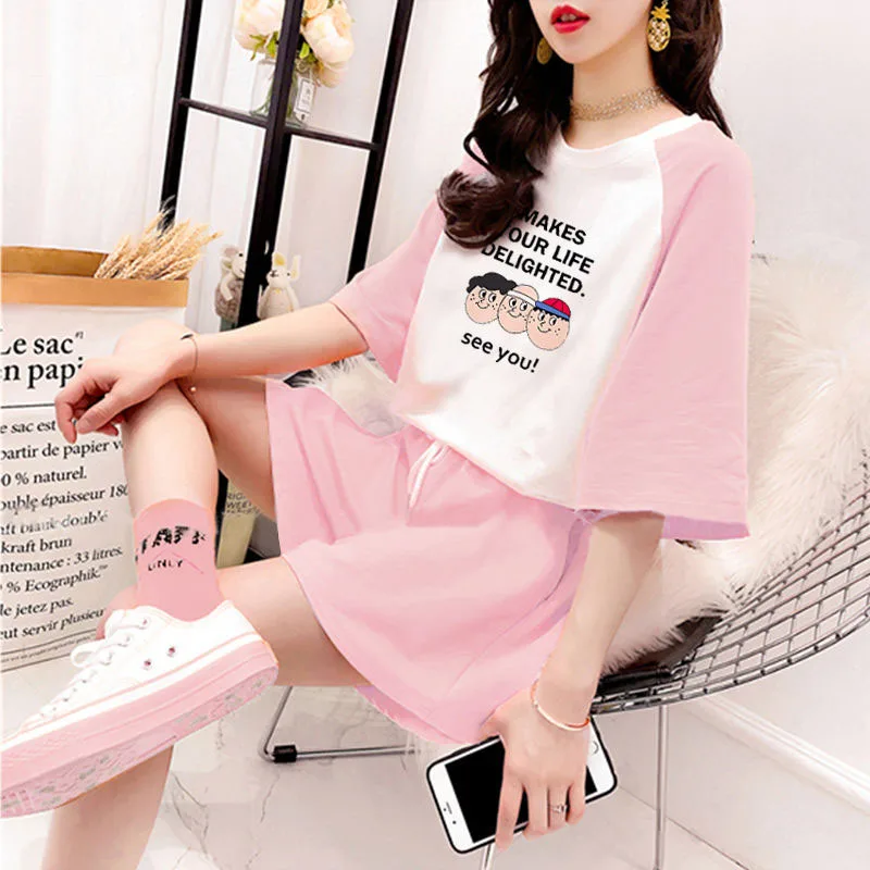 Kawaii женские наборы Ins популярные футболки и шорты женские наборы - Цвет: picture