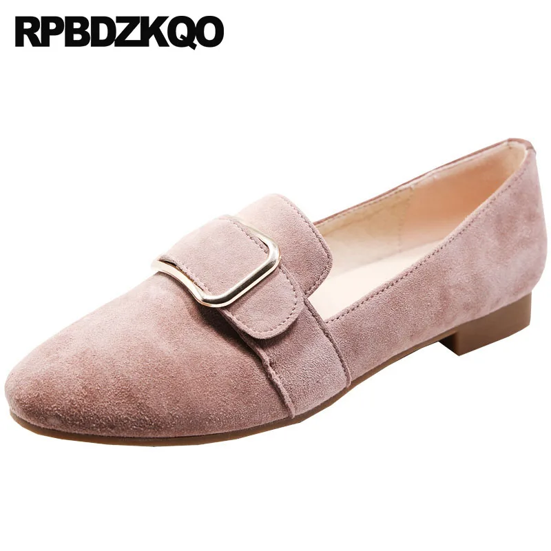 

Pink Flats Genuine Leather Kawaii Chinese Wedding Shoes Ladies Suede Metal Round Toe Soft Women Loafers Mori Girl China Japanese