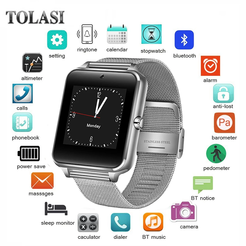 TOLASI Смарт часы GT08 Z60 для мужчин и женщин Bluetooth наручные Поддержка SIM/TF карты Apple Android