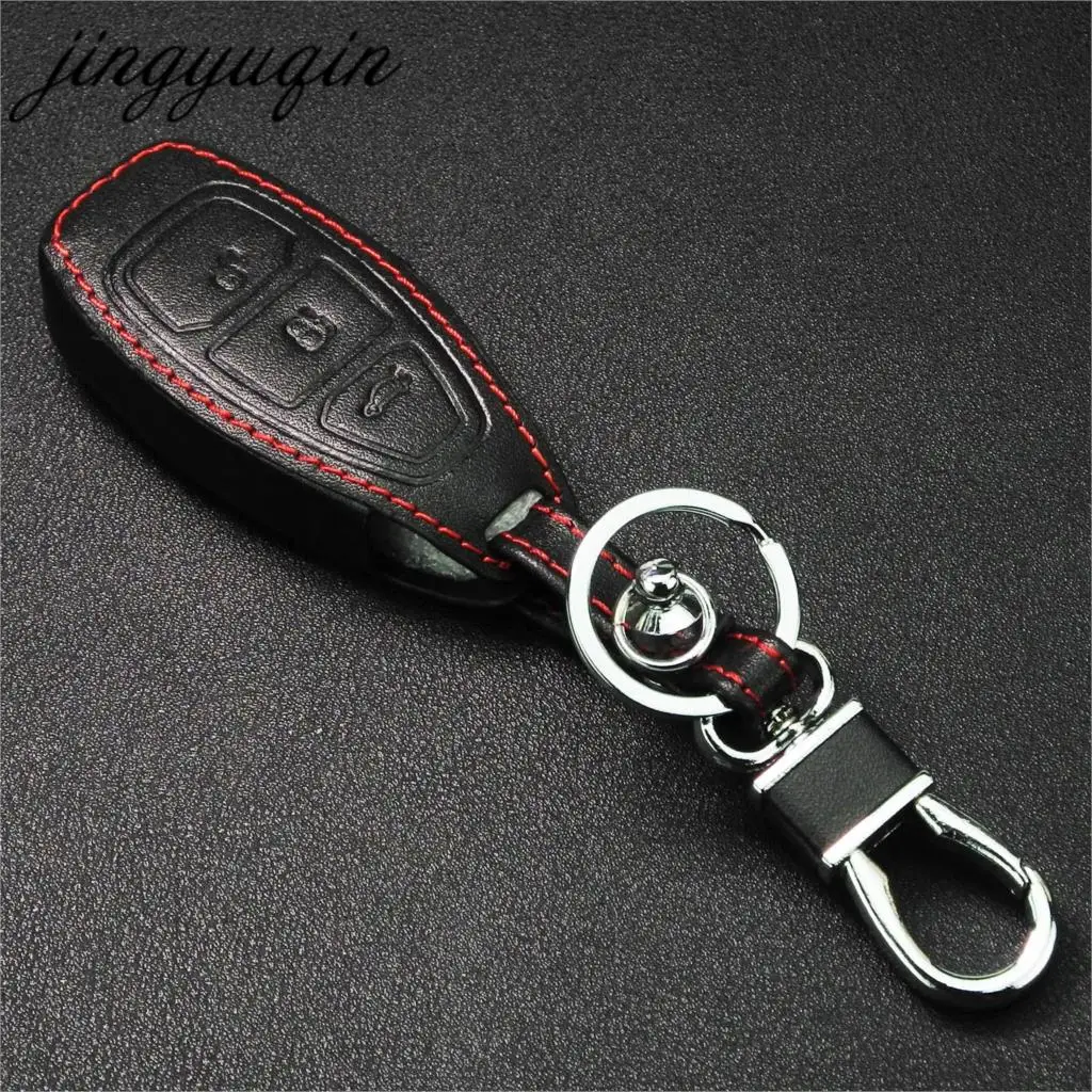 Новый кожаный чехол jingyuqin для ключа без Ford Mondeo Fiesta Focus титановый 3 кнопочный