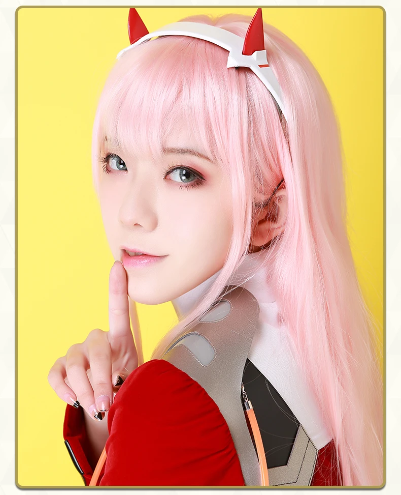 DARLING in the FRANXX 02 Zero Two 100 см длинный розовый парик синтетические волосы на Хэллоуин вечерние+ шапка парик косплей аксессуары Рога