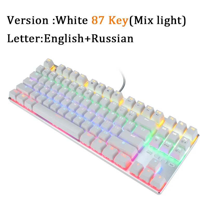 White Russian 87 Key Metoo zero 87 клавиш механическая клавиатура русская/английская раскладка игровая клавиатура подсветка синий черный красный переключатель Проводная клавиатура - Цвет: White Russian 87 Key