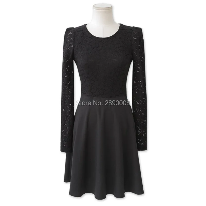 2017 весенние милые Лоскутные женские пикантные кружевное платье с длинными