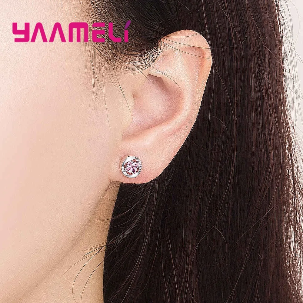 

Bright White/Pink Crystal Stud Earrings Korean Popular Trend First Class Quality Female Jewelry For Whole/Retail/Drop Shopping