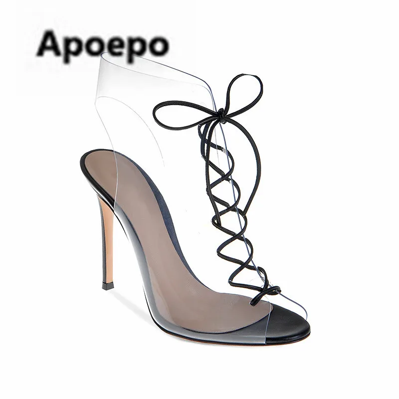 

Женские босоножки на высоком каблуке, с открытым носком, на шнуровке