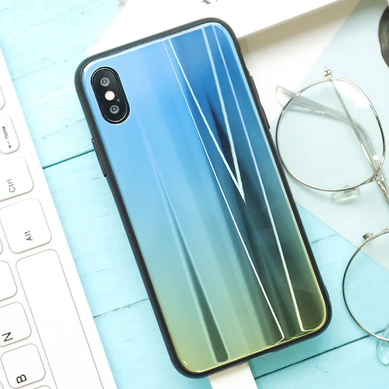 Встроенная чехол для Iphone X 6 S 7 назад градиент Аврора стекле Магия цвета Apple 8 плюс