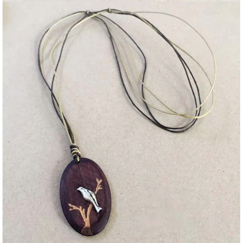 Этнический сплав птица овальная деревянная подвеска ожерелье для женщин