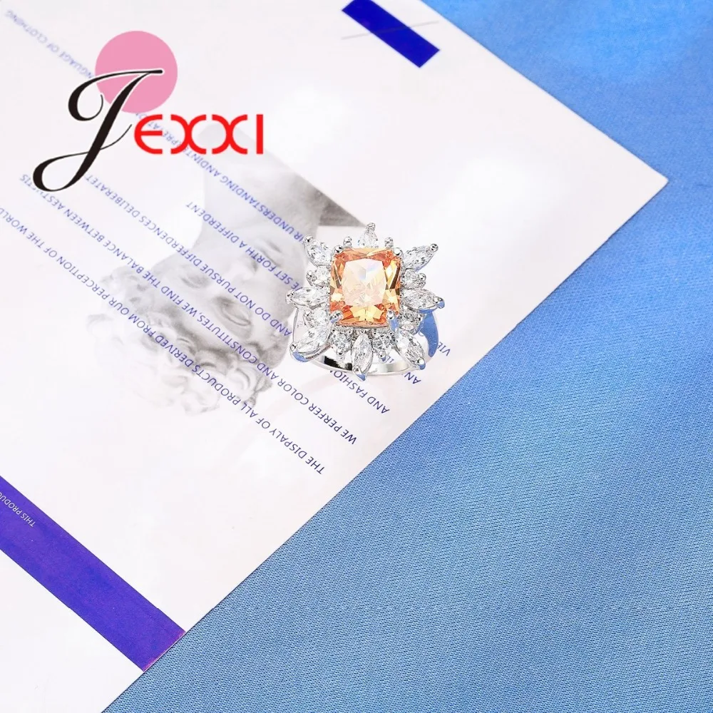 Трендовый Большой Прямоугольник Хрустальный цветок дизайн с Mircro CZ камень кольца