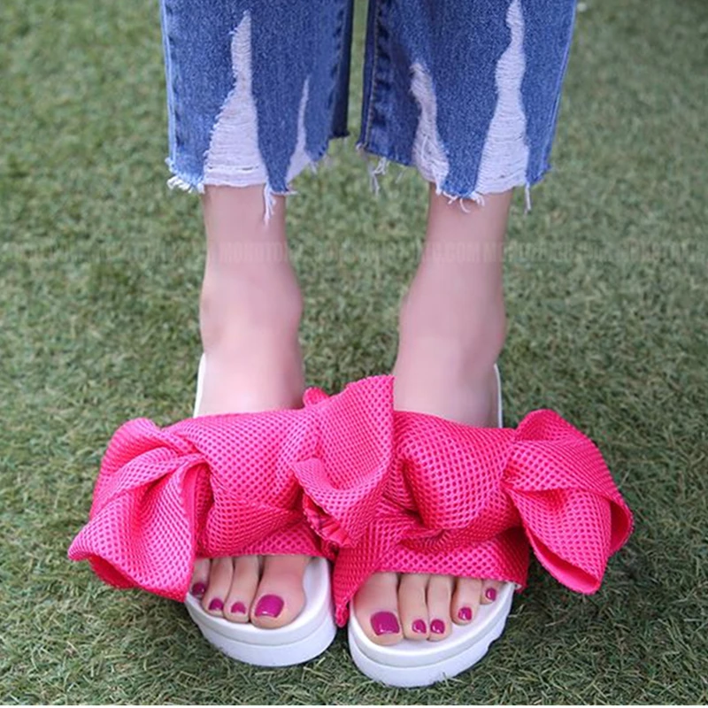 Fashion Women Summer Slippers Big Bowknot Platform Loafers Runway Style Ooufit Shoes Peep Toe High Heels Zapatos Mujer 40 | Обувь