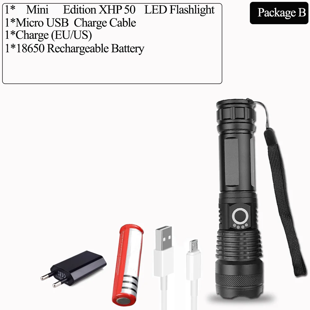 Package B Самый мощный XLamp xhp70.2 самый мощный светодиодный светильник-вспышка usb фонарь с зумом xhp70 xhp50 18650 или 26650 светильник с аккумулятором - Испускаемый цвет: Package B