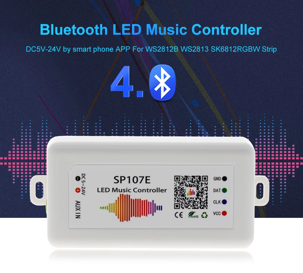 SP107E Bluetooth светодиодный музыкальный контроллер полноцветный пиксель IC SPI контроллеры от смартфона приложение для WS2812B WS2813 SK6812 Светодиодная лента