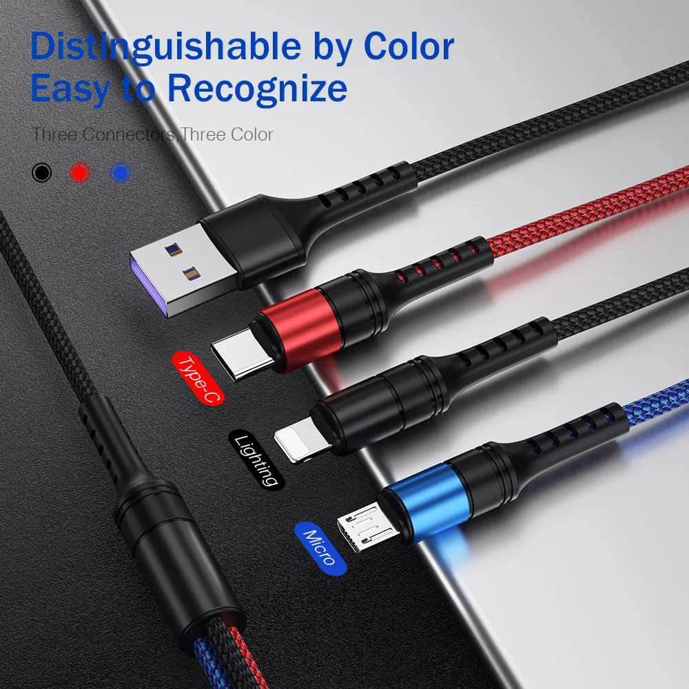 Кабель ROCK 3 в 1 USB для iPhone XS X 8 7 6s Зарядный Type C Micro Android кабели мобильных