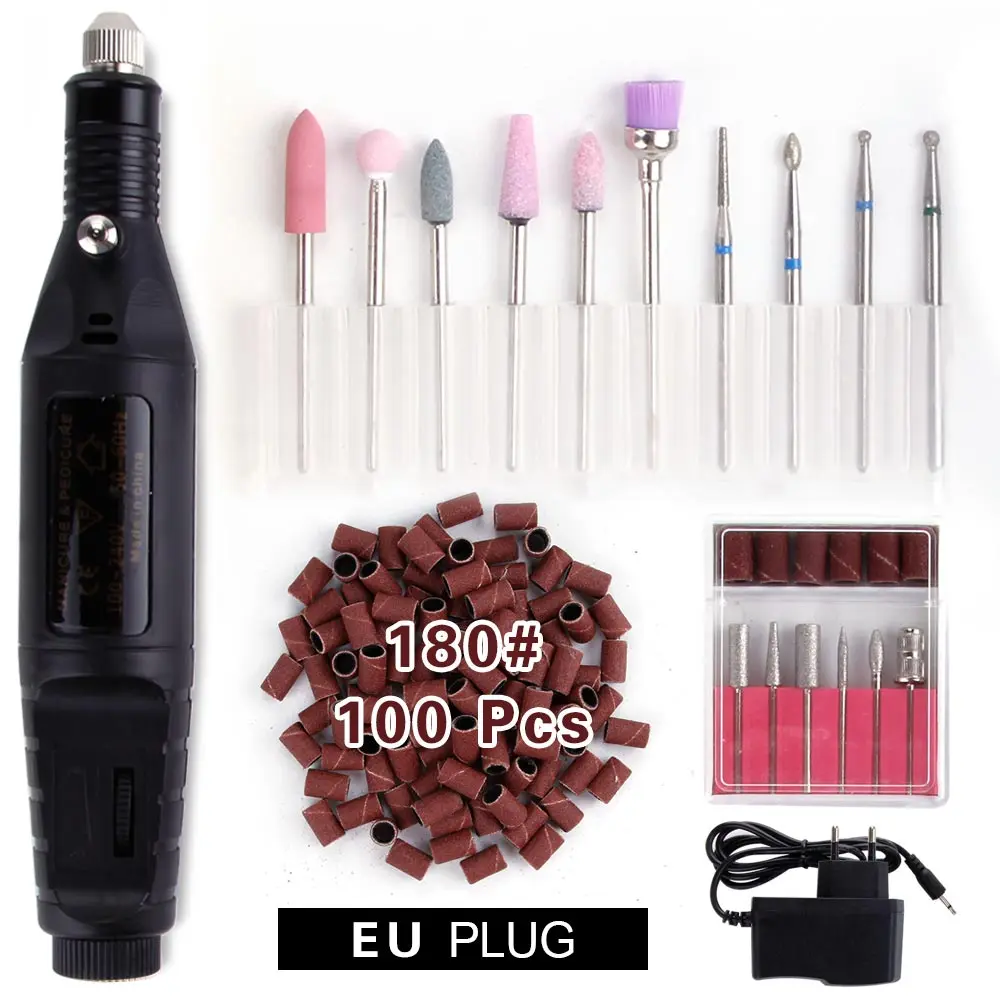 Black Set 180 Электрический Маникюрный станок, набор сверл для ногтей, фрезерный керамический алмазный резак, роторные заусенцы, аппарат для педикюра, кутикулы, искусство - Цвет: Black Set 180