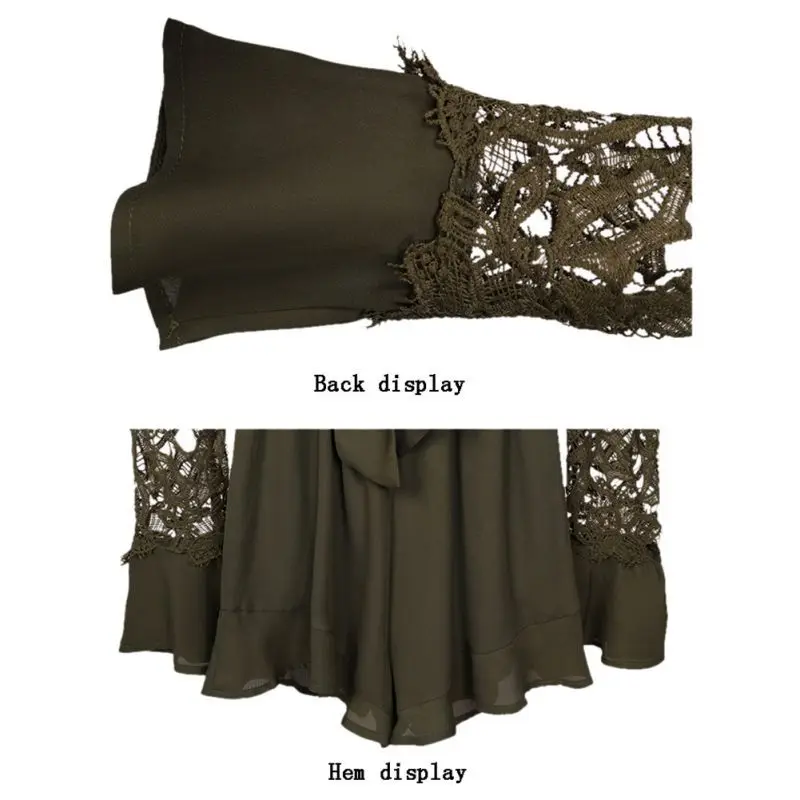 

Women Deep V Lace Up Bodysuits Short Jumpsuits Sexy Lace Patchwork Jumpsuits Hollow Out Long Sleeve Playsuits