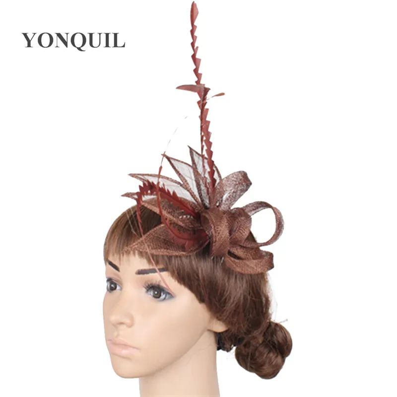 Women attractive sinamay elegant women fascinator wedding headpiece tea party feather hair accessories bridal millinery MYQ011 | Дом и сад