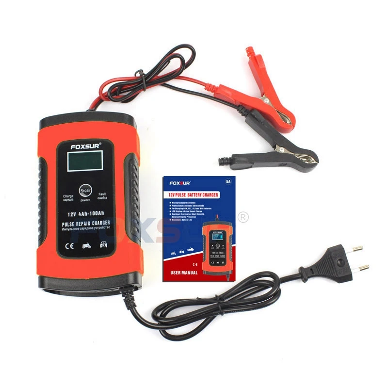 AABB-Foxsur 12V Универсальное зарядное устройство тип ремонта 12Ah 36Ah 45Ah 60Ah 100Ah импульсный