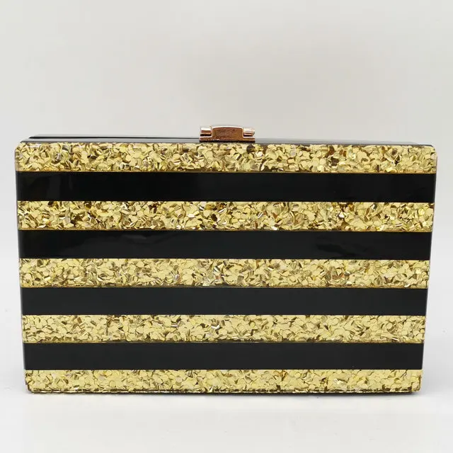 Black Acrylic Bag Boutique De FGG золотой блеск и черный в полоску для женщин акриловая прямоугольная сумочка вечерние сумки дамы партии вечерняя сумочка на цепочке сумка - Цвет: Black Acrylic Bag
