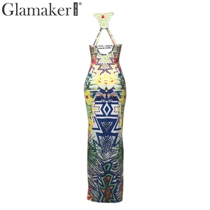 Glamaker, элегантное, винтажное, с принтом, длинный сарафан, для женщин, с открытой спиной, Пляжное, летнее, без рукавов, платье для вечеринки, женское Макси-Платье, vestidos