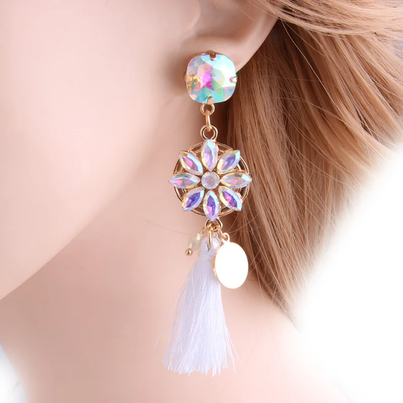 Серьги стразы NeeFu WoFu большие серьги с кристаллами и кисточками длинные из