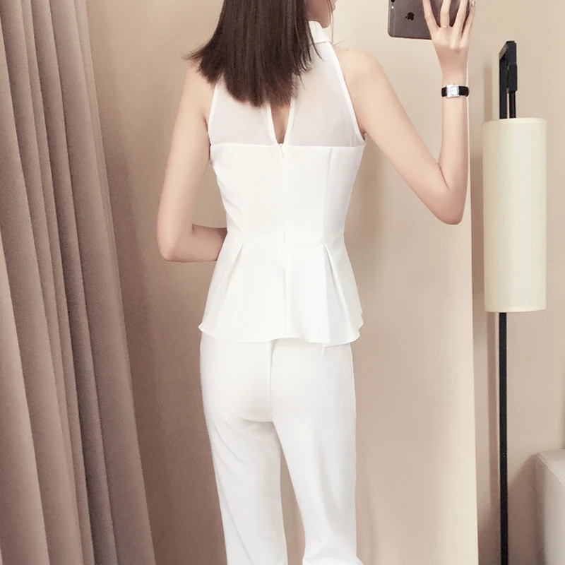 Женский комплект 2 шт. блузка без рукавов и широкие брюки костюм 2019 новые летние