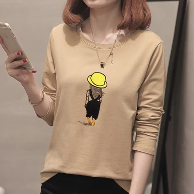 С длинным рукавом корейский стиль свободная одежда принт Kawaii футболка Femme 2019