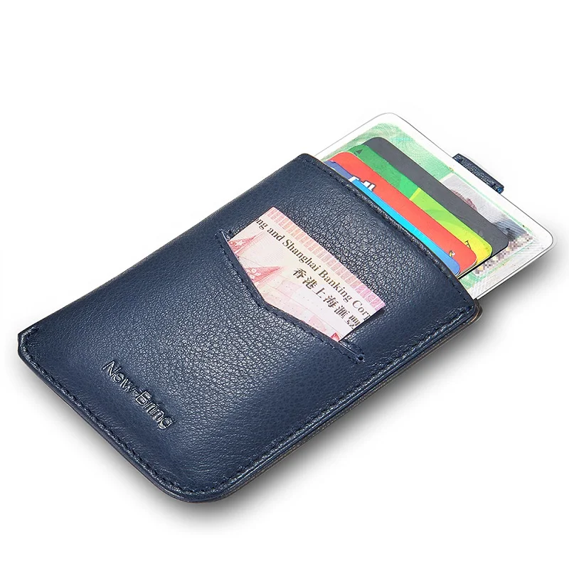 Blue NewBring, тонкий кошелек из натуральной кожи, Короткий держатель для карт, водительское удостоверение, клатч, кошелек, магнитная застежка, кошелек для мужчин - Цвет: Blue