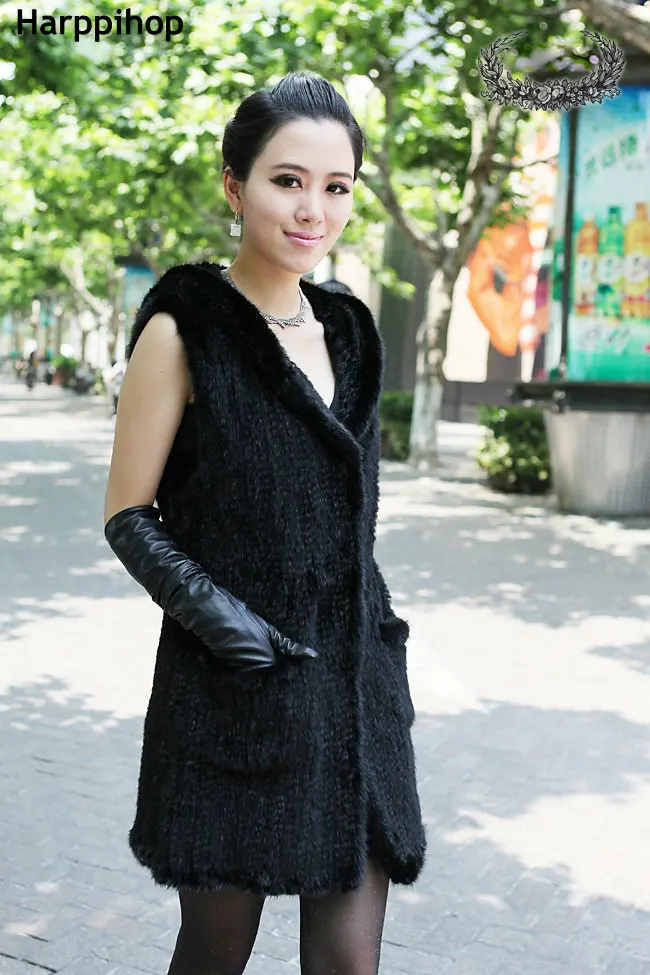 Жилет из натурального меха норки с воротником енота вязаный жилет пальто цвета