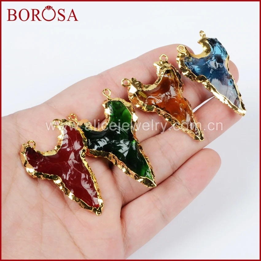 

BOROSA Clearance Sale 10PCS Gold Color Rough Rainbow Glass Ox Horn Connector Double Charms Mix Colors Jewelry For Necklace G0688