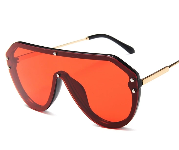 C2 red Одна линза солнечные очки с заклепками мужские и женские Модные Оттенки UV400 Винтажные Очки 47987 - Цвет линз: C2 red