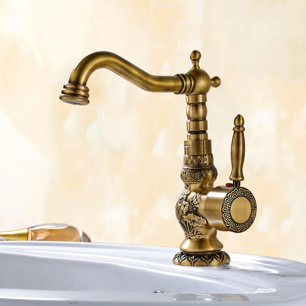 Uythner Antique Brass Bathroom Basin Faucet Ceramic Handle &amp Base Vessel Face Mixer Tap | Обустройство дома