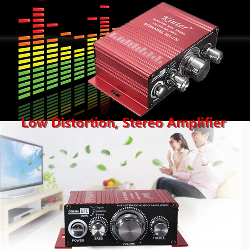 Мини 2CH Hi Fi стерео усилитель басовый динамик поддержка DVD CD MP3 вход для автомобиля