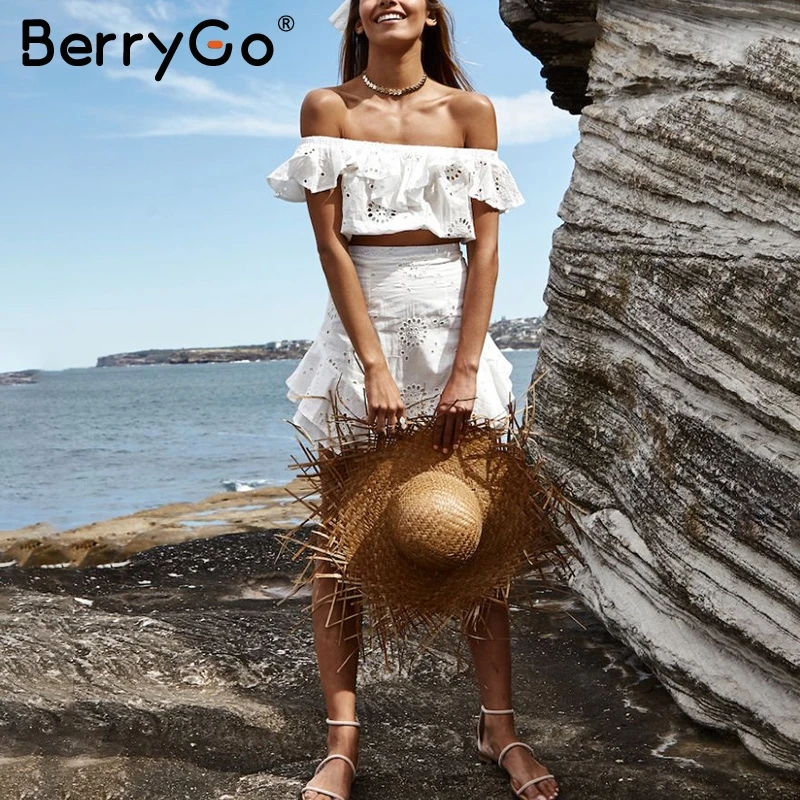 BerryGo с открытыми плечами из хлопка кружевное пикантное платье Chic Вышивка