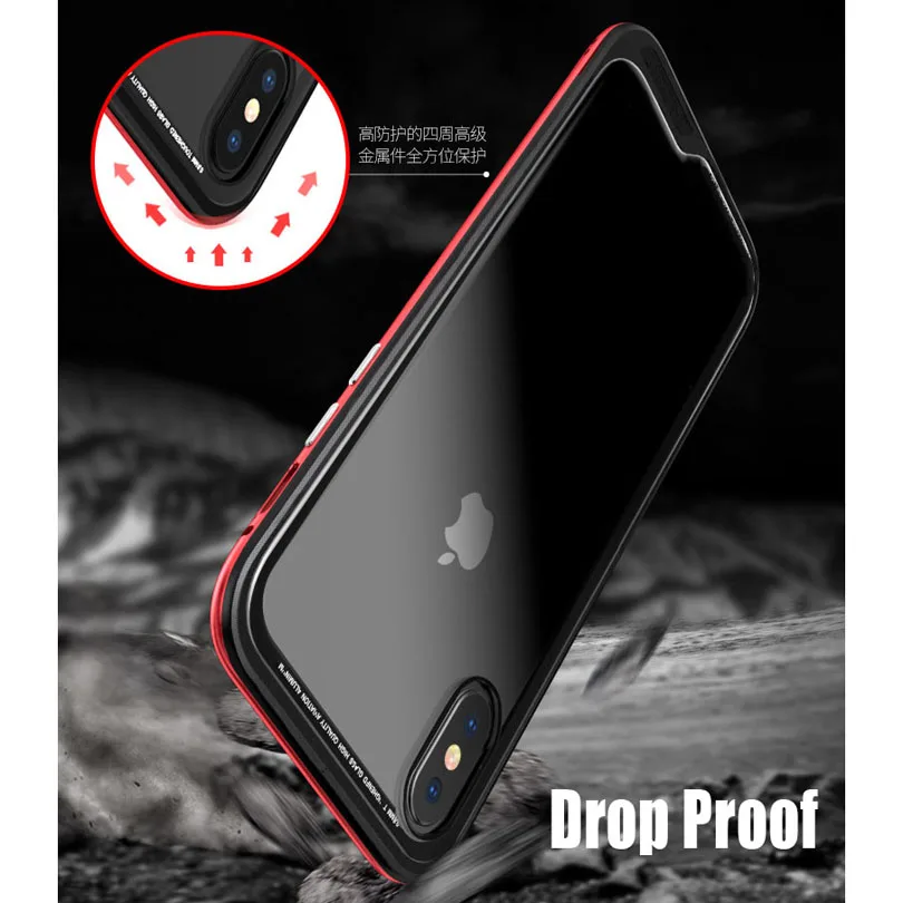 Для iPhone X Case Оригинальный Роскошный Алюминий металлический каркас + 9 H Стекло