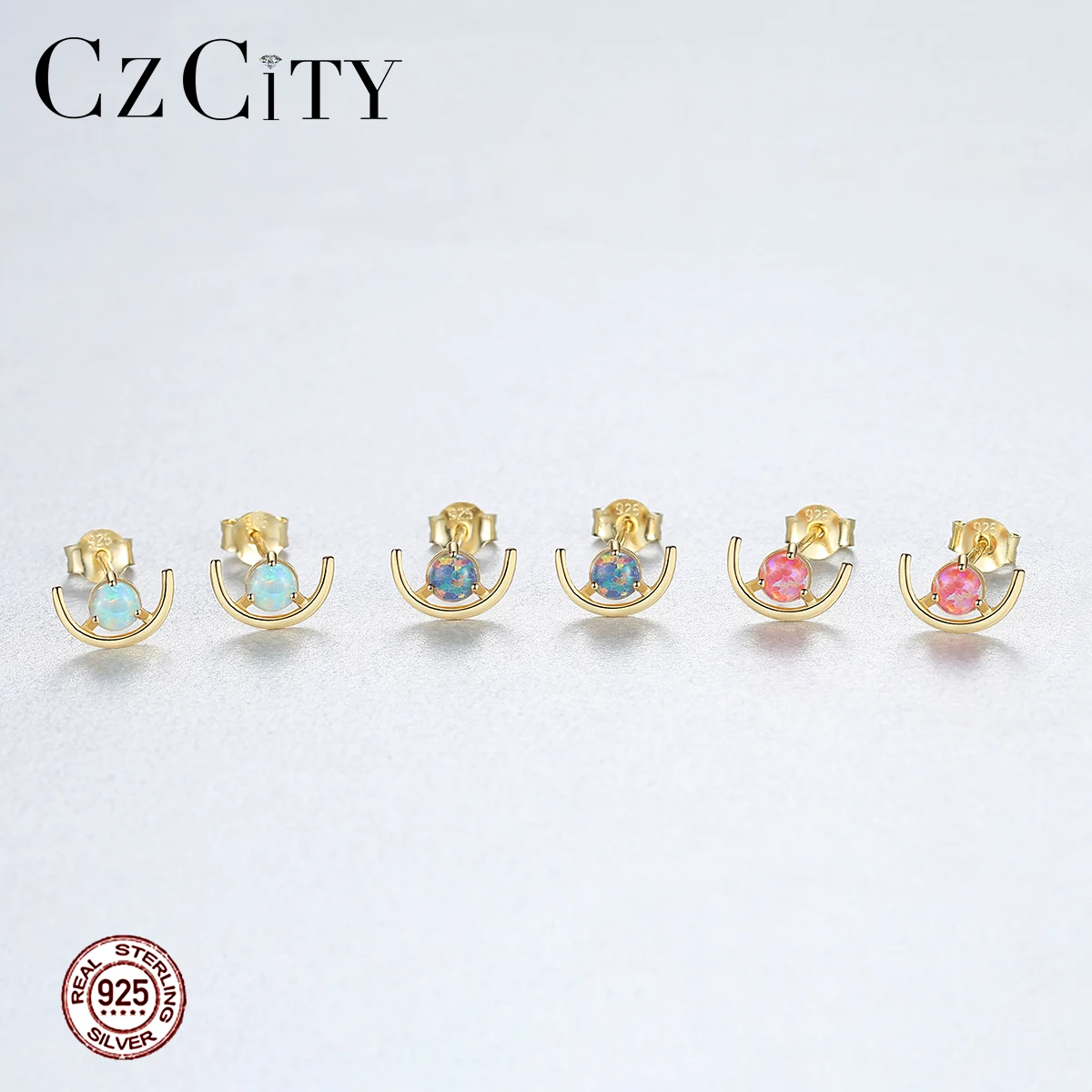CZCITY зеленый розовый голубой огненный опал серьги со шпилькой для Для женщин 925