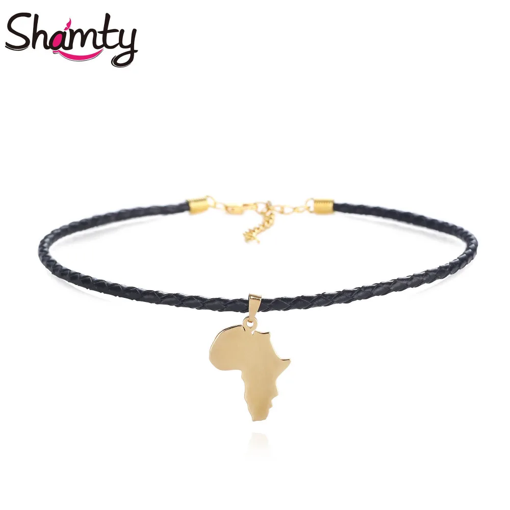 Женское колье чокер с подвеской в виде карты Африки золотистого цвета|black rope