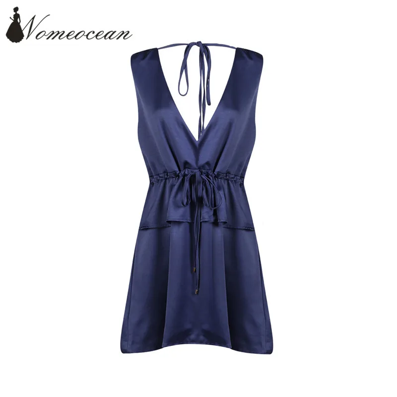 Погружаясь платье Sexy v-образным вырезом Low-Cut Drawstring талии бренда Платья для женщин