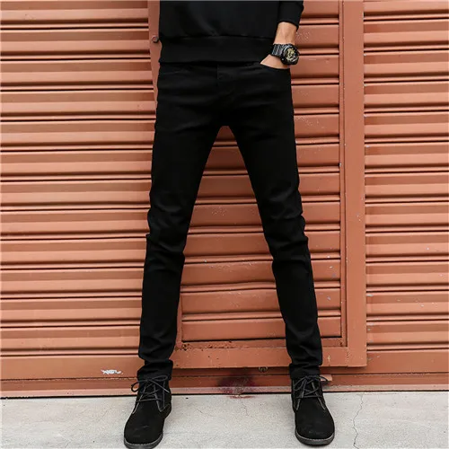 Black men jeans Мужские обтягивающие джинсы, новинка, классические мужские модные дизайнерские эластичные прямые черные джинсы, облегающие Стрейчевые джинсы - Цвет: Black men jeans