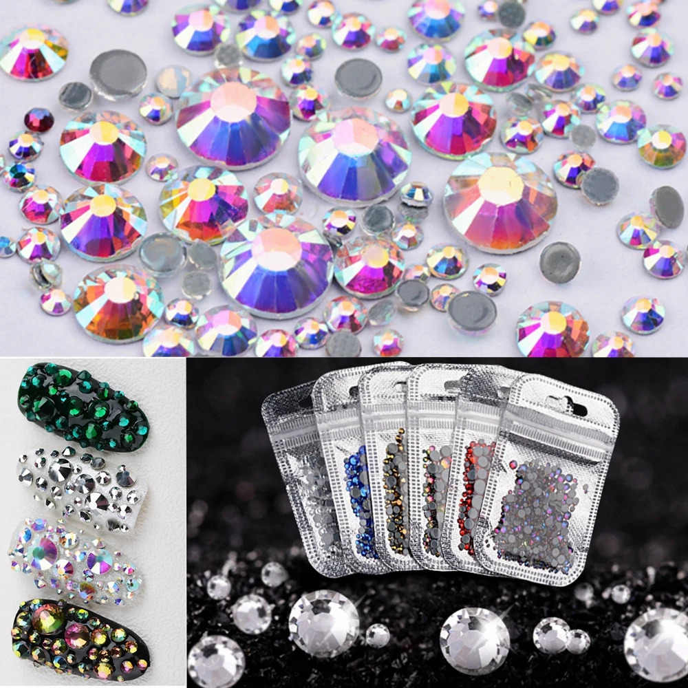 

Mix Sizes 400Pcs/Pack All AB Colors Hotfix Flatback Rhinestones Nail Rhinestoens For Nails 3D Nail Art Decoration Gems